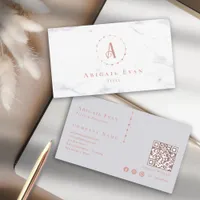 Elegant Rose Gold Pink and Grey Monogram Business Card