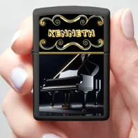 Intricate Piano Art on Sleek Black Zippo Lighter