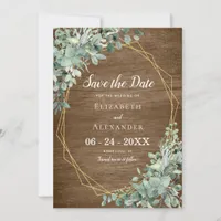 Eucalyptus Greenery Rustic Wood Geometric Wedding  Save The Date