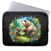 Cute Watercolor Bear and Cub Laptop Sleeve