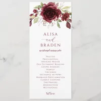 Burgundy Wine Red Floral Watercolor Wedding Program