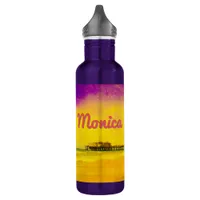 Yellow and Purple Santa Monica Pier Your Name Stainless Steel Water Bottle