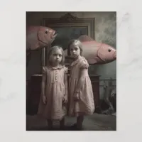 Scary Pink Fish Twins Horror Postcard