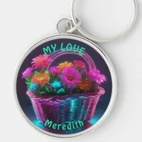 Monogram Brightly Colored Flowers in a Basket | Keychain