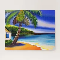 White Beach House and Blue Water Jigsaw Puzzle