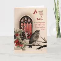 Vintage Bird Christmas Song and Wish Holiday Card