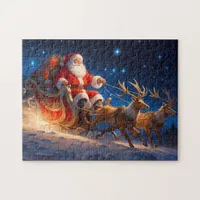 Santa Delivering Toys on a Slope with Reindeer Jigsaw Puzzle