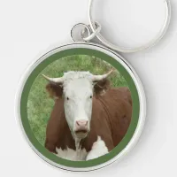 Funny Looking Cow in Grass Keychain