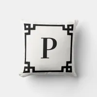 Black Greek Key Border Monogrammed Throw Pillow