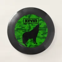 Modern Green Camo Black Wolf Silhouette Monogram | Wham-O Frisbee