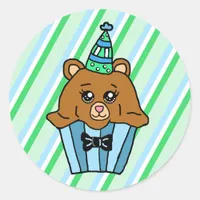 Bear Birthday Cupcake Classic Round Sticker