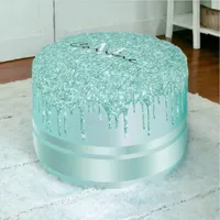 Monogram Aqua Blue Glitter Drips Ottoman Pod Pouf