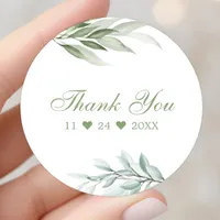 Rustic Watercolor Greenery Floral Thank You Classic Round Sticker