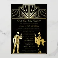 Roaring 20s art deco flapper girl and gangster  foil invitation