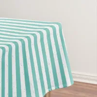 Teal Blue and White Weathered Look Striped Tablecloth