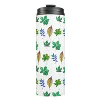 Green and Blue Watercolor Leaves Thermal Tumbler