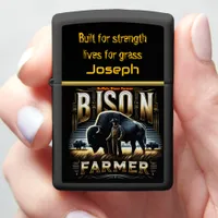 Bison Farmer Tending to Herds in a Golden Field Zippo Lighter