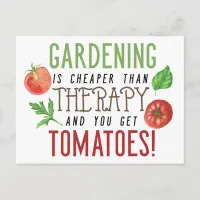 Gardening is better than therapy typography postcard