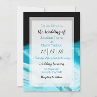 Blue and Black Abstract Fluid Art Wedding  Invitation