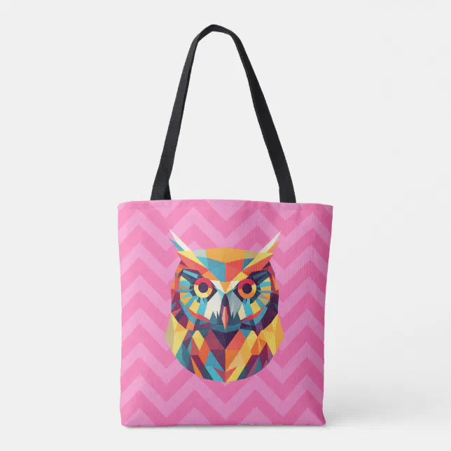 Geometric Owl Art Pink Tote Bag