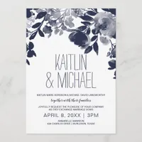 Floral Rustic Wedding Invitation (Navy Blue)