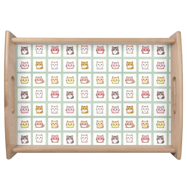 Cute Kittens Vintage Gingham Pillowcase Serving Tray