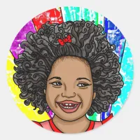 Happy Curls | Adorable Smiling Girl Classic Round Sticker