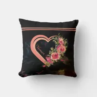 Pink Heart with Roses  Throw Pillow