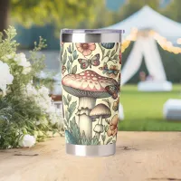 Vintage Mushrooms, Flowers, Butterflies Whimsical Insulated Tumbler