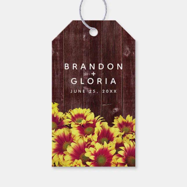 Rustic Autumn Sunflowers on Fence Wedding Gift Tags