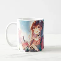 Cute Anime Girl Holding a Boba Tea Coffee Mug