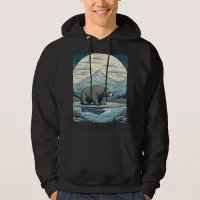 Bear, Mountains, Lake, Full Moon Ai Art Hoodie