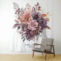 Plum, Gray, Copper and Dusty Rose Floral Wedding Tapestry