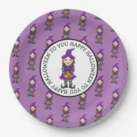 Cute Witch Halloween Party Paper Plates