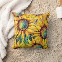 Sunflower Yellow Blue Throw Pillow