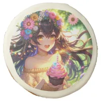 Pretty Anime Girl Birthday  Sugar Cookie