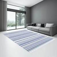 12x9 Blue and White Stripes Modern  Rug