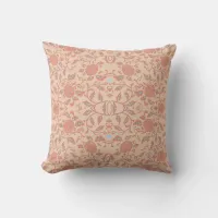 Flowery Peach and Coral Damask Throw Pillow