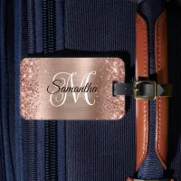 Glittery Rose Gold Curly Monogram Luggage Tag