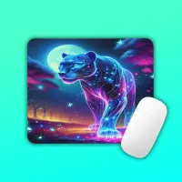 Moon and Panther Holographic Neon Colorful | Mouse Pad