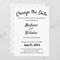 Change the Date Wedding Postponed Minimalist White Save The Date