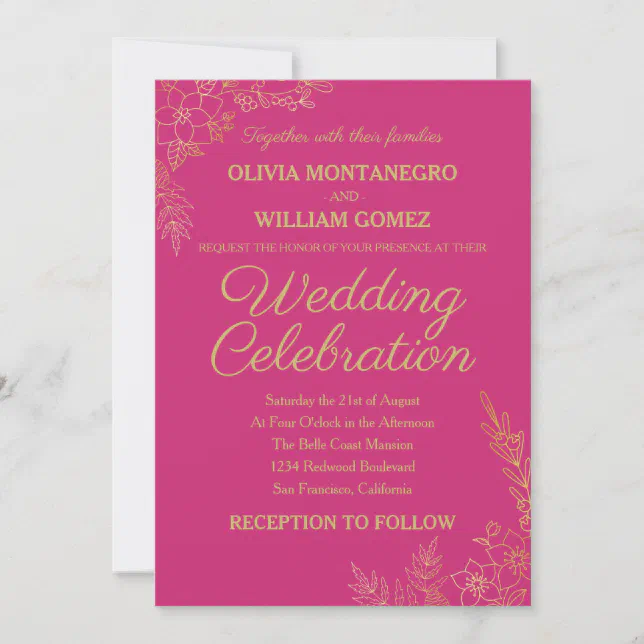 Lacy Gold Auburn Brown Simple Elegant Wedding Invitation