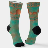 Southwest Cute Javelina Family Copper Teal Socks