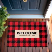 Personalized Welcome Family Home Modern Plaid Door Outdoor Rug