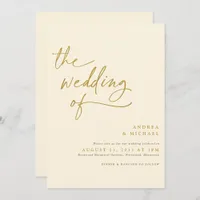 Modern Gold and Cream Handwriting Wedding Invitation