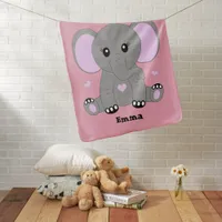 Cute baby elephant in pink for girls baby blanket