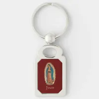 Red Our Lady of Guadalupe Vintage Mexican Catholic Keychain