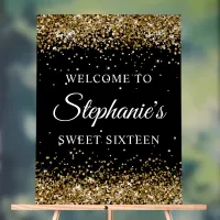 Gold Glitter Black Sweet Sixteen Welcome Acrylic Sign