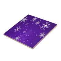 White Snowflakes with Blue-Purple Background Tile