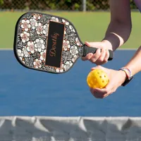 Japanese black and red floral pattern pickleball paddle